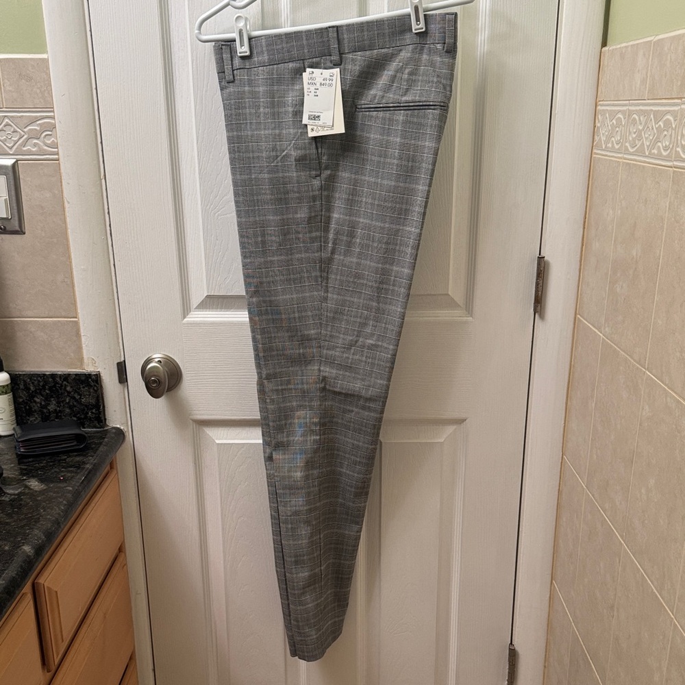 H&M Men's Gray Checkered Dress Pants